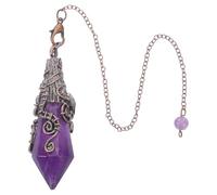 INOOMP Colgante de amatista - Péndulo de cristal de amatista natural con cadena - Colgante de piedra hexagonal para equilibrar la energía de los chakras, meditación, radiestesia, yoga espiritual