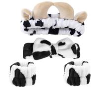 INOOMP Conjunto de Diademas de Maquillaje Estampado de Vaca y Muñequeras, Banda Cabello Cómoda para Mujeres, Uso en Cuidado Piel Diario