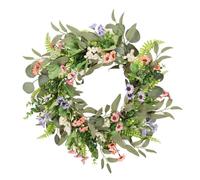 INOOMP Corona de Flores Artificiales Decoración de Verano Elegante y Duradera de Margaritas y Eucalipto Forma de Guirnalda para Puerta de Entrada para Boda y Hogar