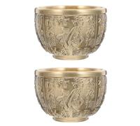 INOOMP Cuenco Decorativo de Latón Puro 2 Piezas, Pequeño Tamaño para Escritorio, Cuenco de Riqueza y Fortuna, Adorno Chino para Decoración de Oficina y Hogar, Cuenca de Dinero Feng Shui