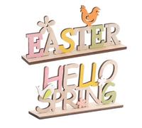 INOOMP Decoración de Letras de Madera para Pascua en 2 Piezas, Material Sintético, Diseño Temático Accesorios de Ave y Flor para Comedor y Estantería