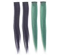 INOOMP Extensiones de Cabello Invisibles 4 Piezas Cortas sin Costuras para Niñas Postizo Diario Colores Humo Azul y Verde Pavo Real Accesorio para Fiestas y Uso Diario