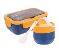 INOOMP Fiambrera Portátil Azul de 1100ml Doble Capa, Caja de Almuerzo Japonesa de Pp, Diseño Ligero y Fácil de Transportar para Oficina y Escuela