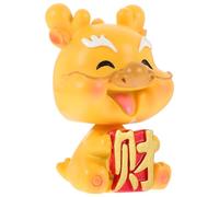 INOOMP Figurita Dragón de Resina con Cabeza Móvil Decoración de Escritorio para Año del Dragón Adorno Pequeño y Detallado para Hogar y Coche Estatua Auspiciosa Amarilla