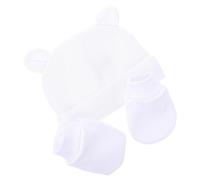 INOOMP Gorro para Recién Nacido y Guante Antiarañazos 1 Juego 3 Piezas Blanco Algodón y Spandex Anti-scratch para Bebés Niñas, Interior y Exterior