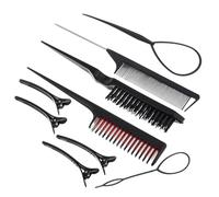 INOOMP Juego de Peines Cabello Negro 9 Piezas, Kit Multifuncional para Peinar, Peines para Cardar y Diseñar, Herramienta Profesional para Peluquería, Accesorio para Hombres y Mujeres,