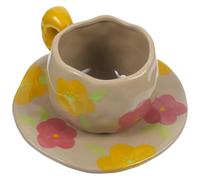 INOOMP Juego de Taza de Cerámica Vintage con Platillo para Café y Leche, Diseño Creativo y Apariencia Simple, Adecuado para Disfrutar en Momentos Personales