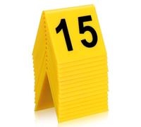 INOOMP Marcadores de Números para Mesa Restaurante 15 Piezas Acrílico Amarillo Letras Negras 5.5x6.3 Cm Diseño Triangular Estable Señalización para Juego y Escena del Crimen