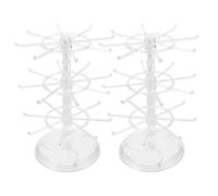 INOOMP Organizador de joyas giratorio de 2 piezas: expositor de collares de 3 niveles, soporte de plástico para pulseras, gancho transparente para anillos, accesorio para colgar pendientes y