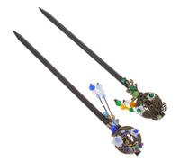 INOOMP Palillos Fáciles de Deslizar 2 Piezas Estilo Chino Cabello Vintage de Madera y Metal Ideales para Cabello Medio o Largo en Fiestas y Banquetes