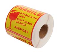 INOOMP Pegatinas Adhesivas de Advertencia Frágil 500 Unidades 10x10 Cm Etiqueta Autoadhesiva Roja y Amarilla para Embalaje y Envío de Paquetes Frágiles, Precaución para Manipulación