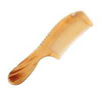 INOOMP Peine de Cuerno de Vaca de 18cm Mango Redondo y Dientes Finos para Peinar Barba y Cabello, Diseño Doble Cara Tallado para Viaje y Cuidado Personal