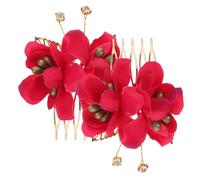 INOOMP Peinetas Cabello Flores Hawaianas Rojas, 2 Piezas de Metal y Tela, Accesorio Elegante y Cómodo para Bodas Playa y Novias