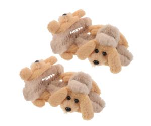 INOOMP Pinzas Pelo Esponjosas en Forma de Perro de Felpa, 4 Piezas, Antideslizantes con Firme Sujeción para Cabello Grueso, Accesorio de Moda para Invierno