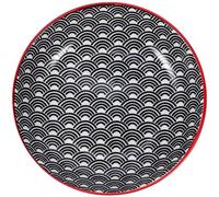 INOOMP Plato Redondo de Cerámica Negro Estilo Japonés para Servir Sushi | Superficie Lisa y Patrón Decorativo, Uso Múltiple en Buffet, Adecuado para Postres, Frutas y Pescado