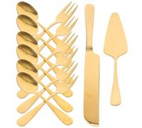 INOOMP Set de Utensilios para Servir Pasteles de Acero Inoxidable Dorado con Cuchillo, Pala y Tenedores, Diseño Cómodo y Fácil de Limpiar para Bodas y Repostería