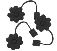 INOOMP Tapas Evitar de Diseño Pajita Reutilizables de Silicona Negra de Flores, 3 Piezas, Flexibles Fáciles de Transportar y Suciedad para Pajitas