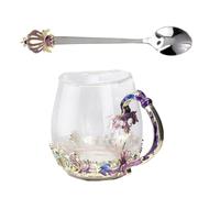 INOOMP Taza de Agua de Vidrio y Resistente a Explosiones con Diseño Ergonómico Copa de Cristal Única con Cuchara para Té y Jugo Hogar Color Aleatorio