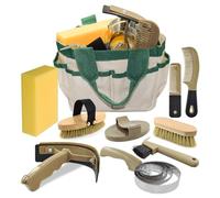 inoreal Kit completo de aseo de caballos de 10 piezas con bolsa de mano, juego de cepillos de caballo para un aseo y baño eficaces, suministros profesionales de cuidado de pelaje equino para jinetes