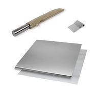INOXLM BOX - Tabla de cortar (3 unidades, acero inoxidable, rascador de masa, rodillo de acero inoxidable, superficie de trabajo de acero inoxidable, diferentes tamaños, para cocina, bar, restaurante