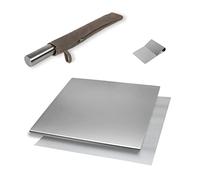 INOXLM - Caja de 3 piezas de tabla de cortar + tarot + espátula + rodillo con funda de tela | Superficie de trabajo de acero inoxidable - Varios tamaños - Ideal para cocina, bar o restaurante | Plano