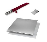 INOXLM - Caja de 3 tablas de cortar + tarot + espátula + rodillo con funda de tela | Superficie de trabajo de acero inoxidable - Varios tamaños para cocina, bar y restaurante | Plano Made in Italy