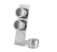 INOXPRAN - Pack de 3 tarros de Especias con Base magnética de Acero Inoxidable, diseño Moderno y Elegante, práctico y cómodo, con Tapa Transparente, 8 x 15 x 24 cm