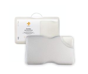 Inphysio Oreiller Ergonomique Cervical Duo - Design Double Face Ajustable (10 ou 12 cm) - Oreiller en Mousse à Mémoire de Forme - Avec Taie d’Oreiller en Bambou Blanche