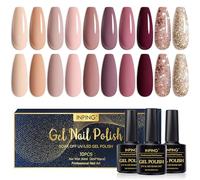INPING Esmalte Semipermanente, 10 Color desnudo de Esmaltes de Uñas Gel UV Kit dorado Marrón desnudo Brillante Rosa rojo oscuro Marrón oscuro Otoño invierno Halloween navidad regalo 8ml