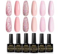 INPING Esmaltes Semipermanentes para Uñas en Gel UV LED, 6 Color Rosa Brillante Destello Desnudo La Pintauñas Gel,Kit Rosa Claro Piel Natural Blanco Duradero UV Esmaltes Semipermanentes de Uña 8ml
