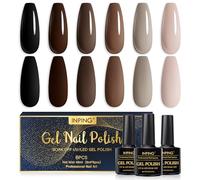 INPING Pintauñas Semipermanentes, 6 Colore Nero Marrón Nude Rosa Kit Gel Nail Polish Esmaltes Semipermanentes Casa Salón de Manicura DIY Gel Art Set 8 ML
