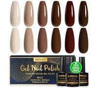 INPING Pintauñas Semipermanentes HEMA-FREE TPO-FREE, 6 Colore Blanco Nude Marrón Pintauñas Semipermanentes Soak Off UV Gel Nail Polis para Principiantes Art DIY, 8 ML