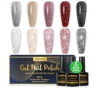 INPING Pintauñas Semipermanentes Reflectante Glitter, TPO-FREE HEMA-FREE, 5 Colore Dorado Rojo Nero Esmaltes Semipermanentes de Uñas en Gel UV LED para Mujeres Salón de Manicura,8 ML