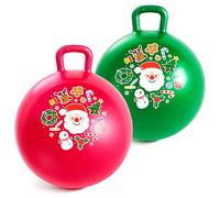 INPODAK 2 Paquetes Navidad Pelotas Saltarinas para Niños Bola Hopper de 18 Pulgadas Pelota Saltarina con Asa Pelotas Saltarinas Inflables Space Hopper para Niños de 3 a 6 Años Juguetes Saltarines