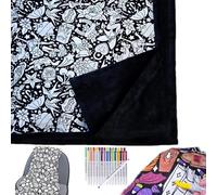 INPUS Manta para colorear DIY, Mantas para colorear para adultos, Colorea tus propias mantas, Proyecto de arte de dibujo personalizado creativo, Manta de felpa suave y acogedora para dibujo y