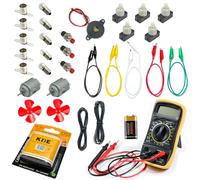 InputMakers Kit Electrico Escolar Avanzado con Multimetro Digital, kit circuito electrico escolar, circuito electrico para niños kit con pila petaca, Colegio e Instituto y Manualidades