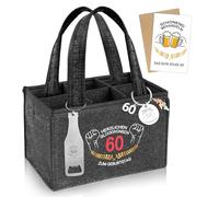 INQUIRLLY Geschenke 60 Geburtstag Mann, Männerhandtasche Bier mit 60.Geburtstag Schlüsselanhänger Männerhandtasche Bier Flaschentasche mit Flaschenöffner und Grußkarten, Bierträger für Bierliebhaber