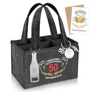 INQUIRLLY Geschenke 60 Geburtstag Mann, Männerhandtasche Bier mit 60.Geburtstag Schlüsselanhänger Männerhandtasche Bier Flaschentasche mit Flaschenöffner und Grußkarten, Bierträger für Bierliebhaber