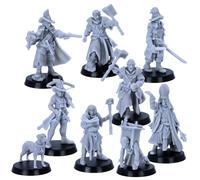 Inquisitor Band - Juego de 9 miniaturas para juegos de rol de mesa | Modelos de fantasía a escala de 32 mm | Cazadores de brujas, sacerdotes, alto inquisidor | Miniaturas de las Tierras Altas con
