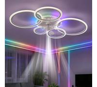 Inrosy Ventilador De Techo Con Luz RGB De Cinco Anillos Lampara Ventilador Techo Reversible Cc Silencioso Temporizador De 6 Velocidades Adecuado Para Dormitorios Y Salas De Estar, Blanco