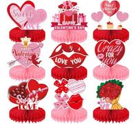 INRUI 9 Piezas Centros de Mesa de Panal de San Valentín Decoraciones para fiestas temáticas de San Valentín Amor romántico Corazón Cupido Productos para fiestas infantiles