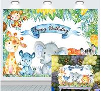 INRUI Jungle Theme Fotografía de Fondo Animales Salvajes Lindo Elefante Mono zoológico Kid Birthday Party Telón de Fondo (2,1 x 1,5 m)