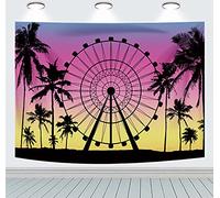 INRUI Poliéster Verano Junto al Mar Rueda de la Fortuna Fotografía de Fondo Junto al mar Palmera Puesta de Sol Fiesta de Bodas Decoración Telón de Fondo (2,1 x 1,5 m)