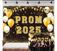 INRUI Prom 2025 Fotografía Fondo Negro y Oro 2025 Prom Night Banner Glitter Globos Banderas Graduación Prom Party Decoración (2,1 x 1,5 m)