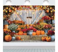 INRUI Telón de fondo de fotografía de cosecha de otoño de 2,4 x 1,8 m, rústico, puerta de granero, calabaza, crisantemo, heno, bala, luces de heno, decoración de fiesta de granja