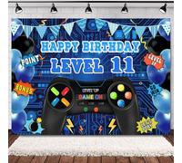 INRUI Telón de fondo para fotografía de videojuegos de 11º cumpleaños, nivel 11, desbloqueado, oficial, decoración de fotos para fiesta de cumpleaños de niños (2,1 x 1,5 m)