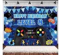 INRUI Telón de fondo para fotografía de videojuegos de 8º cumpleaños, nivel 8, desbloqueado, oficial, decoración de fotos para fiesta de cumpleaños de niños (2,1 x 1,5 m)