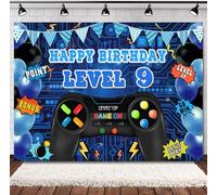 INRUI Telón de fondo para fotografía de videojuegos de 9º cumpleaños, nivel 9, desbloqueado, oficial, decoración de fotos para fiesta de cumpleaños de niños (2,1 x 1,5 m)