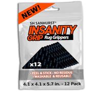 Insanity Grip 12 unidades de agarre para alfombras para suelos de madera dura, azulejos, cemento y más, almohadilla de esquina fina que es extraíble, cinta de alfombra con forma de triángulo de nano
