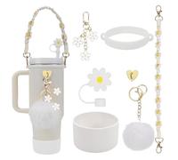 INSANYJ Stanley Cup Accesorios, Incluye 7 Accesorios, 1 Funda de Silicona, 1 Tapones Silicona de Pajitas, Decoración de 800ml y 1.1L de Stanley Cup (Blanco)
